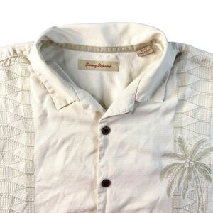 Tommy Bahama Hawaiian Shirt Mens XL White Floral Silk Short Sleeve Button Up